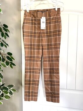 I Love Tyler Madison Techno Ankle Pants Beige Plaid NWT Size S